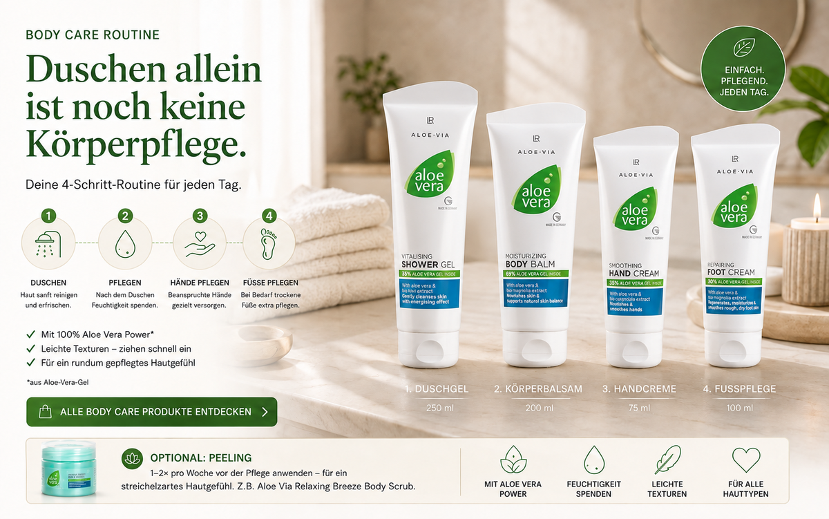 Body Care Routine nach dem Duschen mit LR Aloe Vera Körperpflege